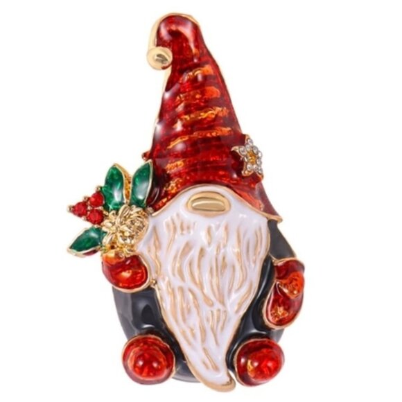 Gnome Brooch Christmas Brooch Holiday Gnome Brooch - Picture 5 of 5